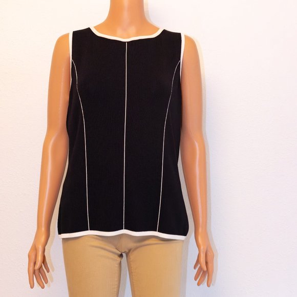 Contrast Detail Black Knit Sleeveless Blouse | Grace Dane Lewis | Size L - Picture 1 of 13